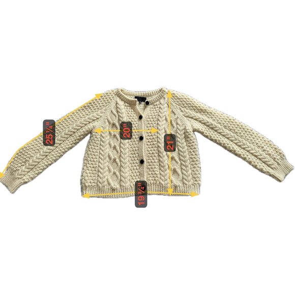 NILI LOTAN 100% PERUVIAN WOOL CHUNKY CABLE KNIT CARDIGAN HAND KNIT VINTAGE STYLE - Picture 10 of 10
